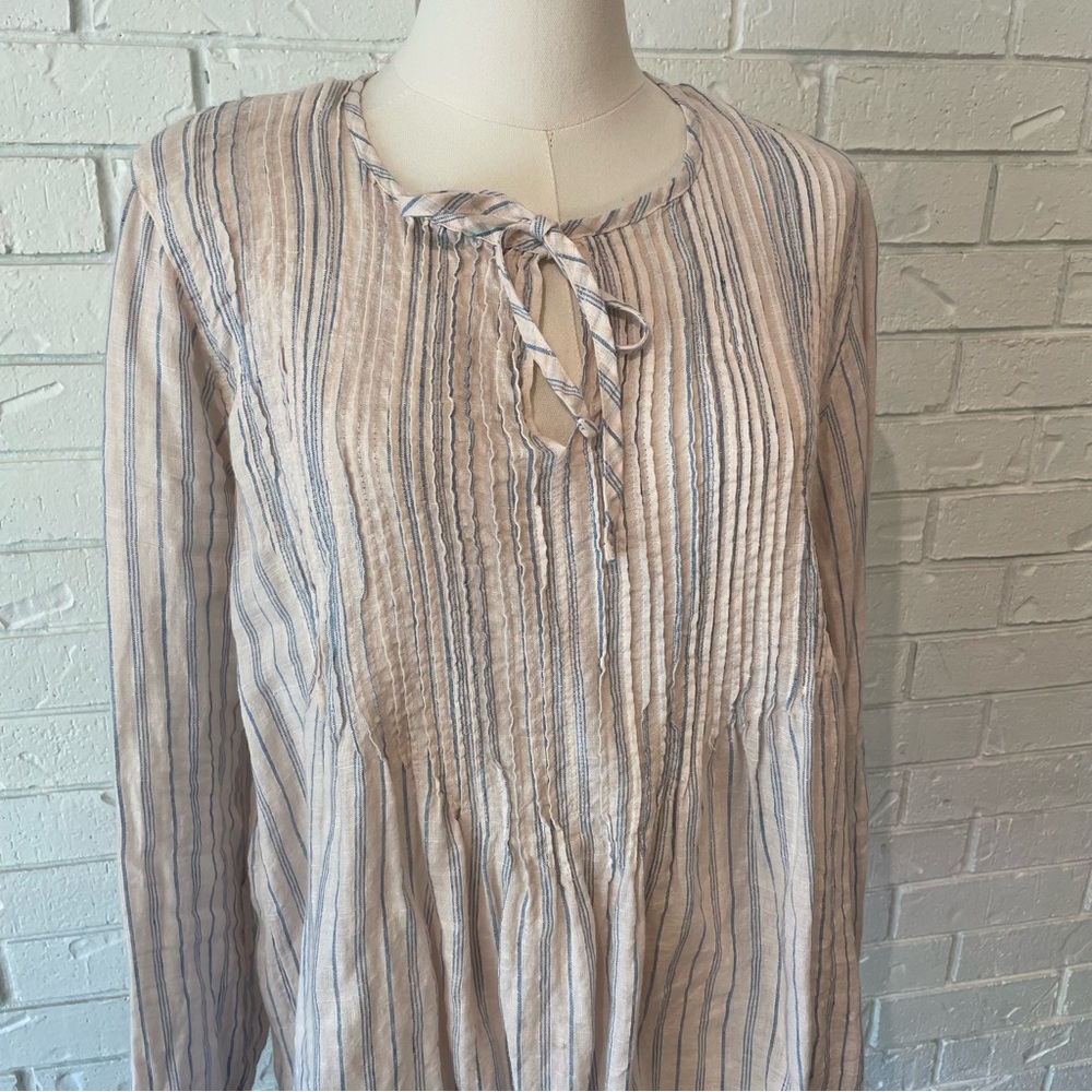 CP shades 100% Linen Blue Striped Tunic Small